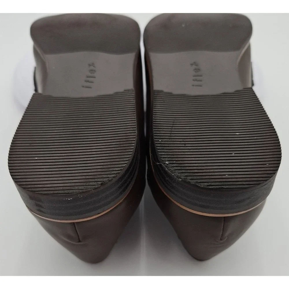 Anne Klein AK Brown Soft Leather iFlex Dress Penny Loafers Gold Logo W/7.5 NWOB